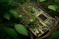 A circuit board covered in overgrowth. AI