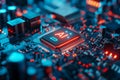 Circuit Board CPU or GPU Processor Microchip Starting Artificial Intelligence of Neural Networking and Cloud Computing Royalty Free Stock Photo
