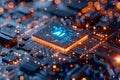Circuit Board CPU or GPU Processor Microchip Starting Artificial Intelligence of Neural Networking and Cloud Computing Royalty Free Stock Photo