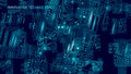 Circuit board cpu microchip abstract high hi tech electric background. Blue gradient motherboard computer technology
