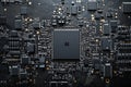 Circuit Board CPU Microchip Starting AI Visualization of Neural Networking. Digital connectors CPU Royalty Free Stock Photo
