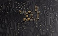 Circuit board with electronic chip. Circuit board in microelectronics macro. Circuit board for digital computing. Circuit board as Royalty Free Stock Photo