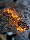 Circuit Board Experiences Electrical Failure With Sparks and Burning Effects During a Critical Malfunction Event Royalty Free Stock Photo