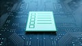 Circuit board featuring a green block highlighting consent form floating above for digital security