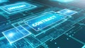 Circuit board featuring the word contact representing digital contracts and virtual communication