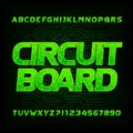 Circuit board font. Vector Alphabet. Digital hi-tech style letters and numbers. Royalty Free Stock Photo