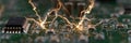 Circuit Board Fragment Showing Sparks and a Malfunction Node Highlighting Electrical Issues and Potential Damage in Royalty Free Stock Photo