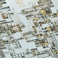 Circuit board futuristic server code processing. Gold and white technology background. 3d rendering