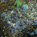 Circuit board futuristic server code processing. Multicolor technology background. 3d rendering