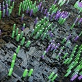 Circuit board futuristic server code processing. Multicolor technology background. 3d rendering