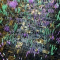 Circuit board futuristic server code processing. Multicolor technology background. 3d rendering