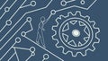 Circuit board with gear and human silhouette, blending tech with human progress, vector design Generative AI Royalty Free Stock Photo
