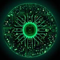 circuit board with glowing green light in the center Royalty Free Stock Photo