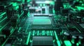 Circuit board with glowing lines conveying data processing Royalty Free Stock Photo