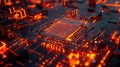 Circuit board glowing with orange light processing data Royalty Free Stock Photo
