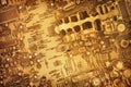 Circuit Board Detail Monochrome Gold Colored Semi Abstract Vignette Background Royalty Free Stock Photo