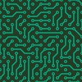 Circuit Board Green Seamless Pattern Background. Vector Royalty Free Stock Photo