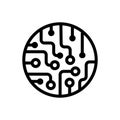 Circuit board icon in flat style Black chip symbol