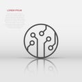 Circuit board icon in flat style. Technology microchip vector illustration on white isolated background. Processor motherboard