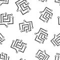 Circuit board icon seamless pattern background. Technology microchip vector illustration. Processor motherboard symbol pattern