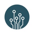 Circuit board icon. Technology scheme symbol flat vector illustration on blue background. Royalty Free Stock Photo