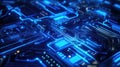 Circuit board illuminated by glowing blue light signaling digital technology Royalty Free Stock Photo