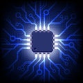 Circuit board with microchip. Vector background.