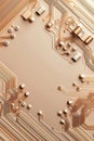 Circuit board patterns with copper traces and golden components, symbolizing modern electronic technology and innovation. Royalty Free Stock Photo