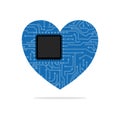 The circuit board and the processor in the heart. Vector illustration Royalty Free Stock Photo