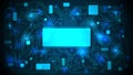 Circuit board with a processor, microchips and binary code. Abstract high-tech electronic background, copy space, template Royalty Free Stock Photo