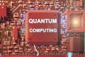 Circuit board showing the concept of quantum computation illuminated in reddish tonalization