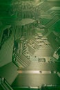 Circuit board. Technological electronic plate with roads and other components, selective focus. Technology background Royalty Free Stock Photo