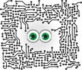 Circuit board vector background with funny eyes