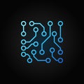 Circuit board vector blue line icon on dark background Royalty Free Stock Photo