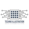 Circuit board on white background. Processor and chip, engineering and tech, motherboard and computer design, illustration