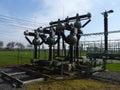 Circuit breaker in a switchgear for the electrical power supply. Substation with large isolators. Technikmuseum Elektrothek in Royalty Free Stock Photo