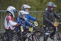 Circuit championship in bmx cycling, excited faces just before t Royalty Free Stock Photo