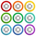 Circuit, chip, computer vector icons, set of colorful flat design buttons for webdesign and mobile applications Royalty Free Stock Photo