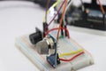 Circuit creation with electronic components on a breadboard, Prototype of gas leakage detection project using MQ2 sensor and
