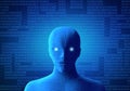 Circuit human with binary code on blue background. Artificial in Royalty Free Stock Photo