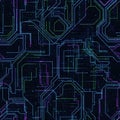 Circuit pattern on a dark background with interconnected linear pathways Royalty Free Stock Photo