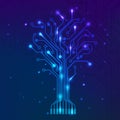 Circuit tree on blue background. Science and technology concept. Computer motherboard system. Vector