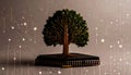 Circuit Tree Growing on AI Microchip Platform. AI themed Background. Generated Image Royalty Free Stock Photo