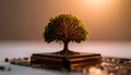 Circuit Tree Growing on AI Microchip Platform. AI themed Background. Generated Image Royalty Free Stock Photo