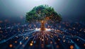 Circuit Tree Growing on AI Microchip Platform. AI themed Background. Generated Image Royalty Free Stock Photo