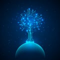 Circuit tree on network sphere. Abstract futuristic hologram sci fi background. Vector