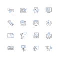 Circuitry line icons collection. Conductivity, Compnts, Resistor, Capacitor, Voltage, Diode, Transistor vector and