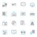 Circuitry linear icons set. Voltage, Resistance, Capacitance, Current, Inductance, Diode, Transistor line vector and Royalty Free Stock Photo