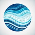 A circular abstract design features wavy lines in shades of blue and white Royalty Free Stock Photo