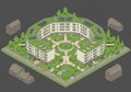 Circular apartment complex with a central courtyard, featuring grass roofs and solar Royalty Free Stock Photo